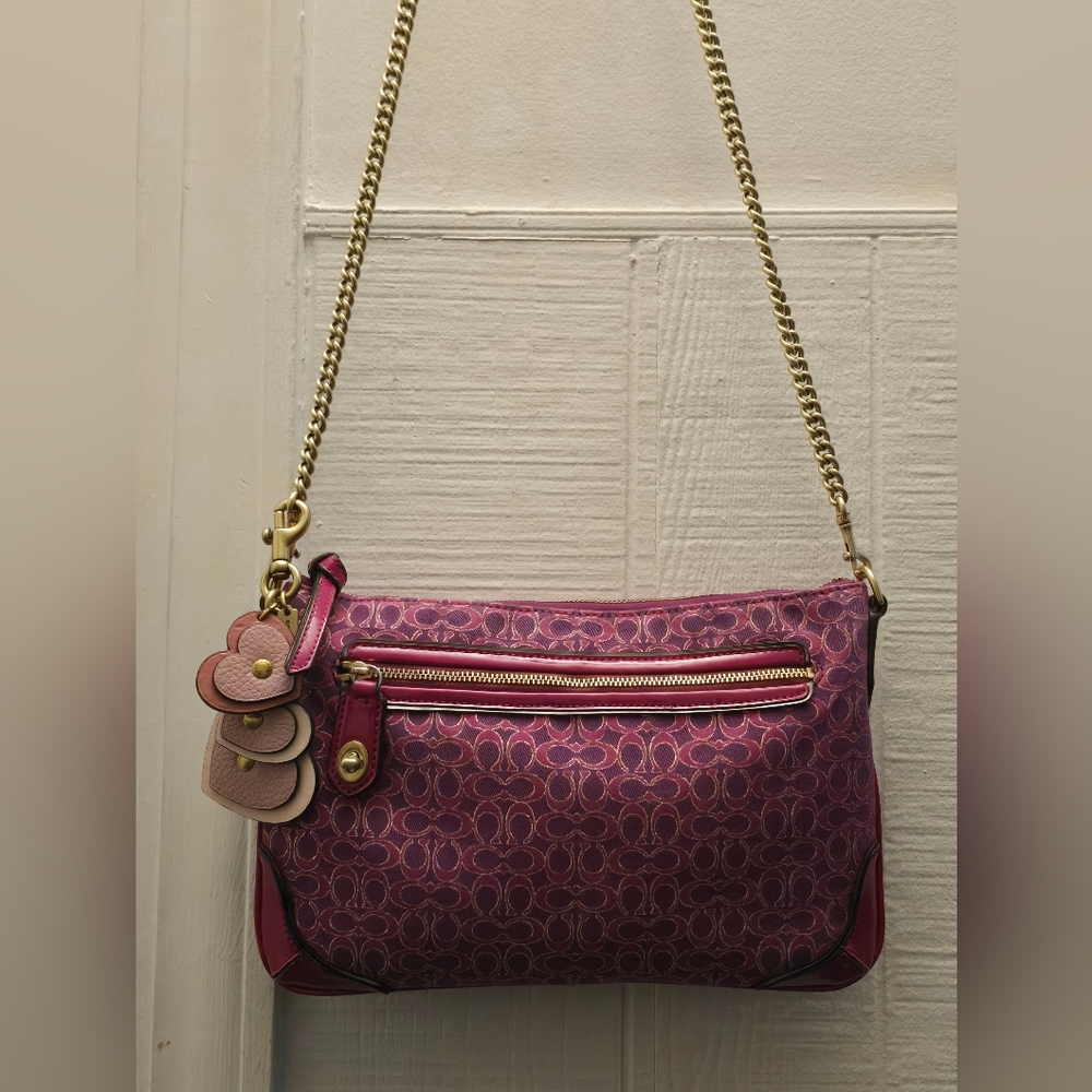 Coach Purple Crossbody Bag with Gold Chain